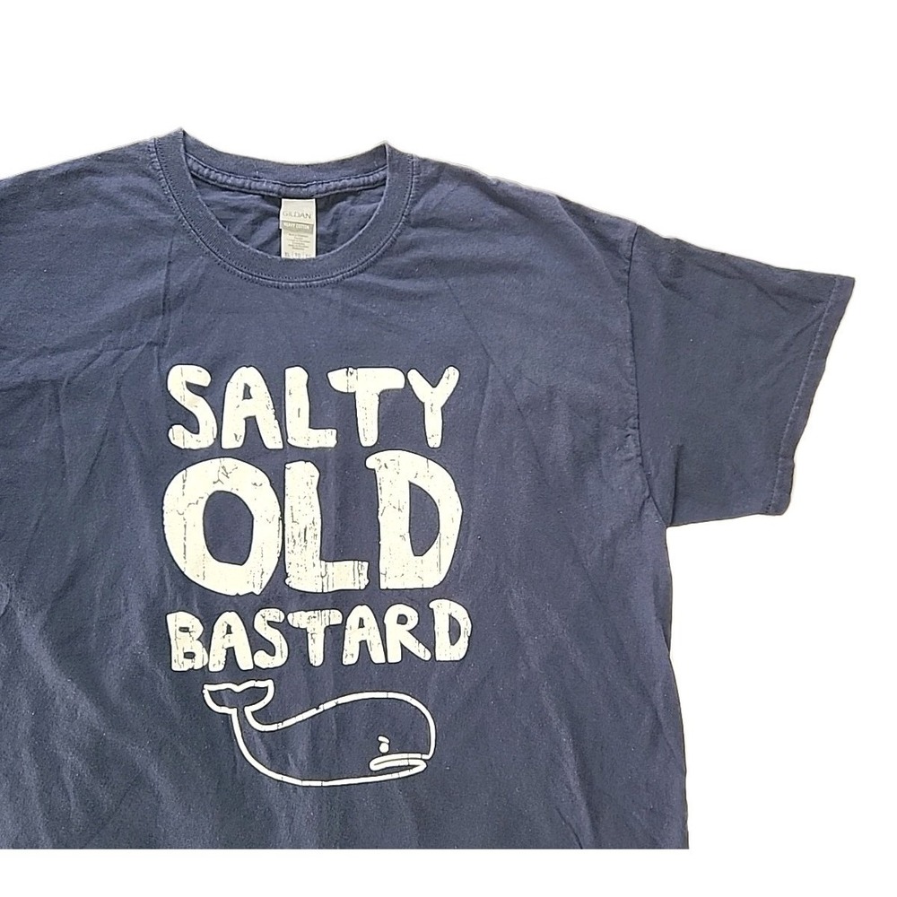 Men's XL Navy Blue Graphic Tee Salty Old Bastard 🐋 T-Shirt 100% Cotton EUC